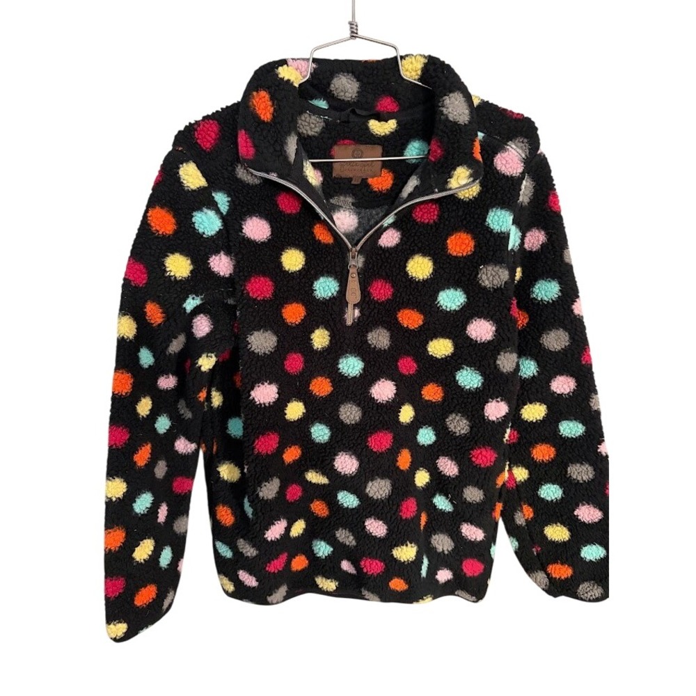 CC Beanie Sherpa Jacket Womens Extra Small Black Multi Color Polka Dot 1/4 Zip